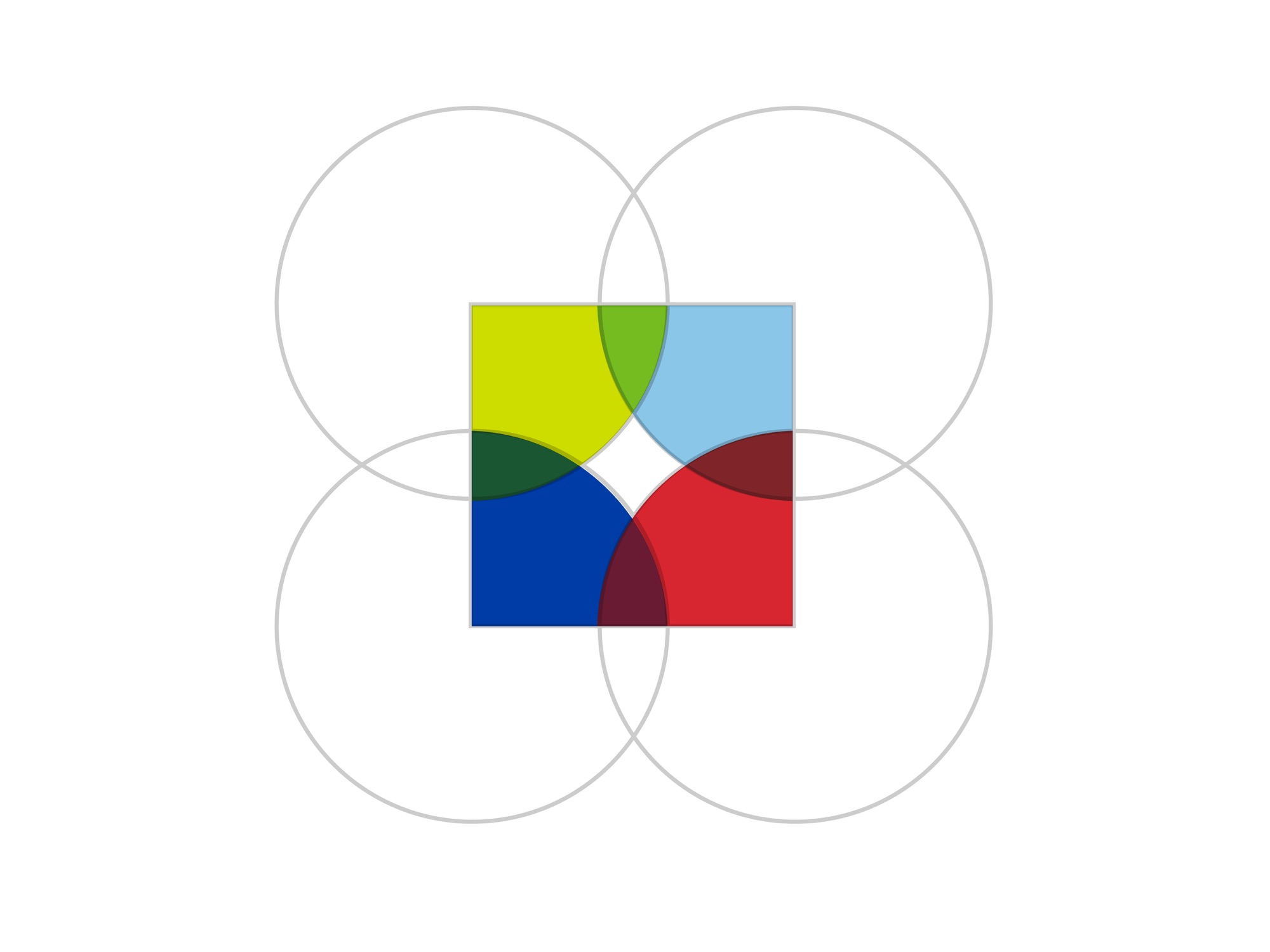 Construction of the Rossy Cancer Network brand mark from overlapping forms